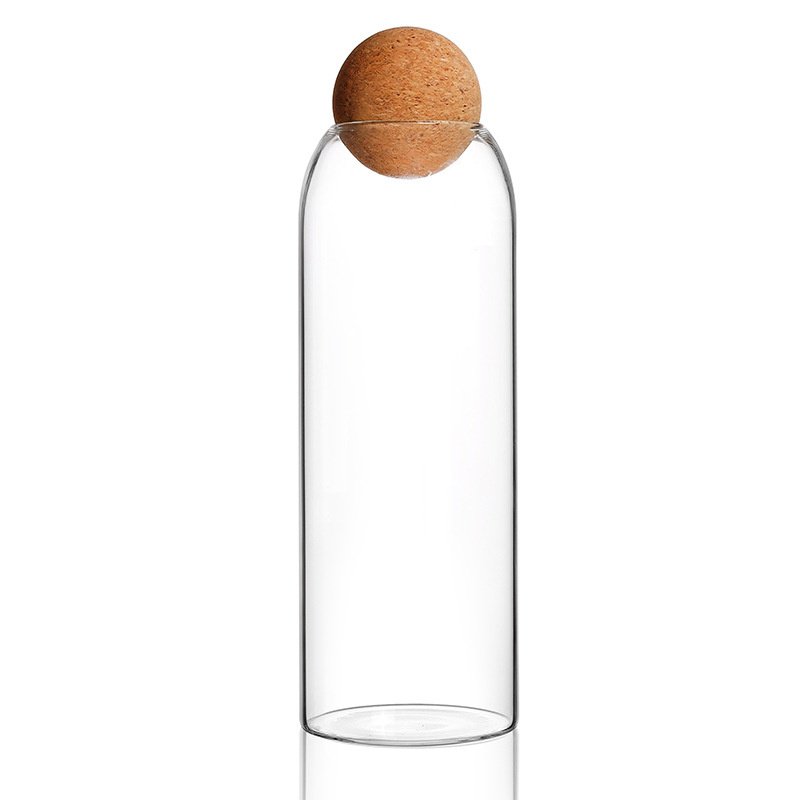 2023 Hot Sale Round ball cork stopper glass bottles sealed jar with lid flower tea grain jar round transparent storage tank