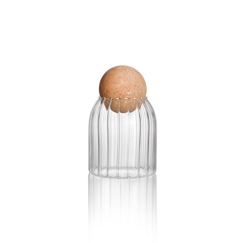 2023 Hot Sale Round ball cork stopper glass bottles sealed jar with lid flower tea grain jar round transparent storage tank