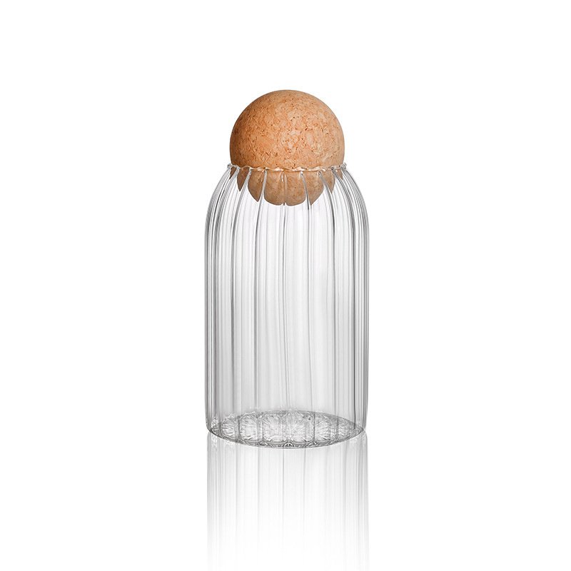 2023 Hot Sale Round ball cork stopper glass bottles sealed jar with lid flower tea grain jar round transparent storage tank