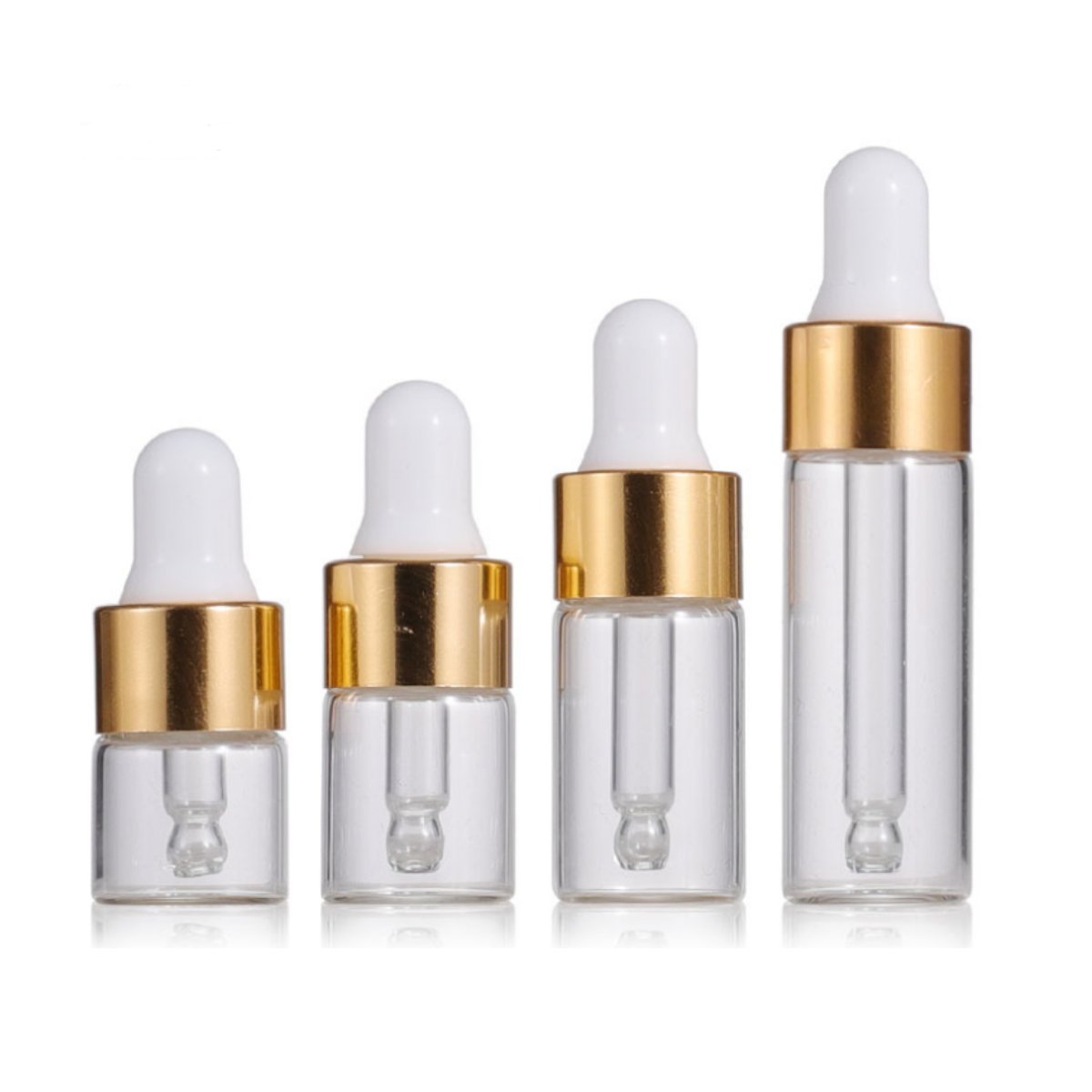 1ml 2ml 3ml 5ml custom printed empty mini glass sampler bottle with pipette gold ring cosmetics packaging glass dropper bottle