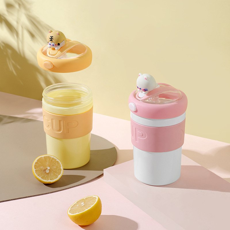 Custom New Girls Glass Coffee Milk Drinking Cup Bear Cartoon Cute Insulated Kids Glass Water Bottle With Straw