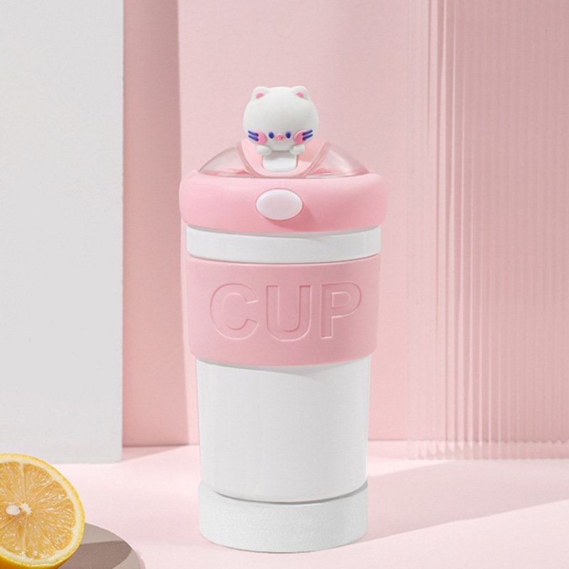 Custom New Girls Glass Coffee Milk Drinking Cup Bear Cartoon Cute Insulated Kids Glass Water Bottle With Straw