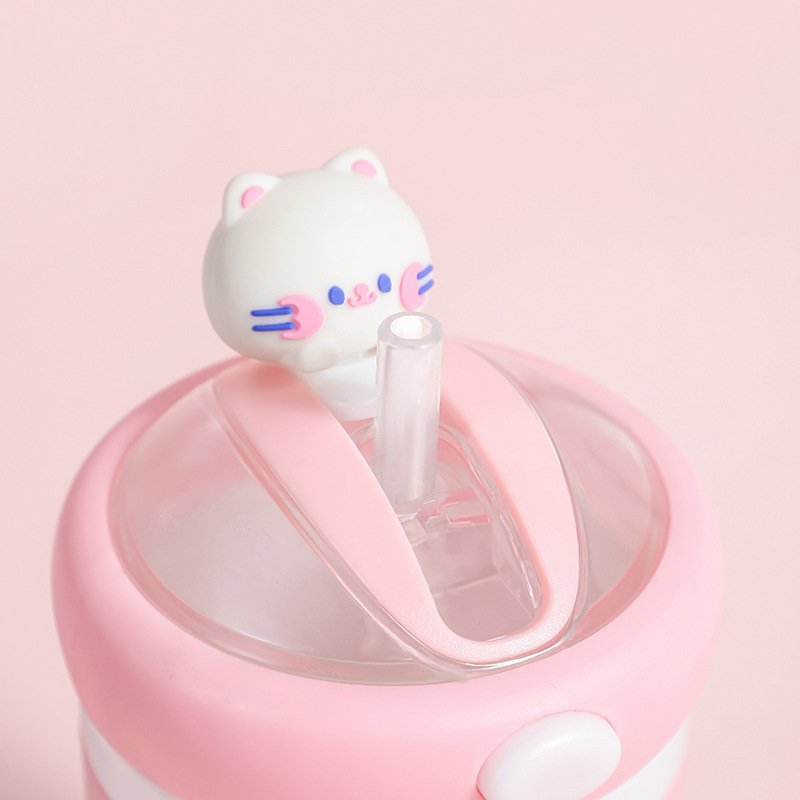 Custom New Girls Glass Coffee Milk Drinking Cup Bear Cartoon Cute Insulated Kids Glass Water Bottle With Straw