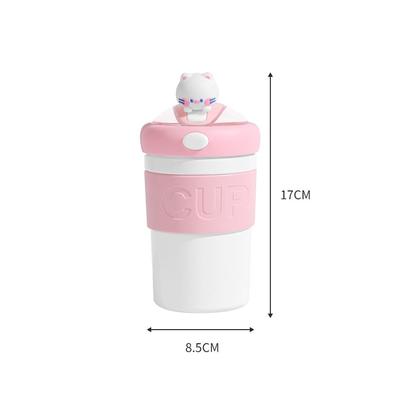 Custom New Girls Glass Coffee Milk Drinking Cup Bear Cartoon Cute Insulated Kids Glass Water Bottle With Straw