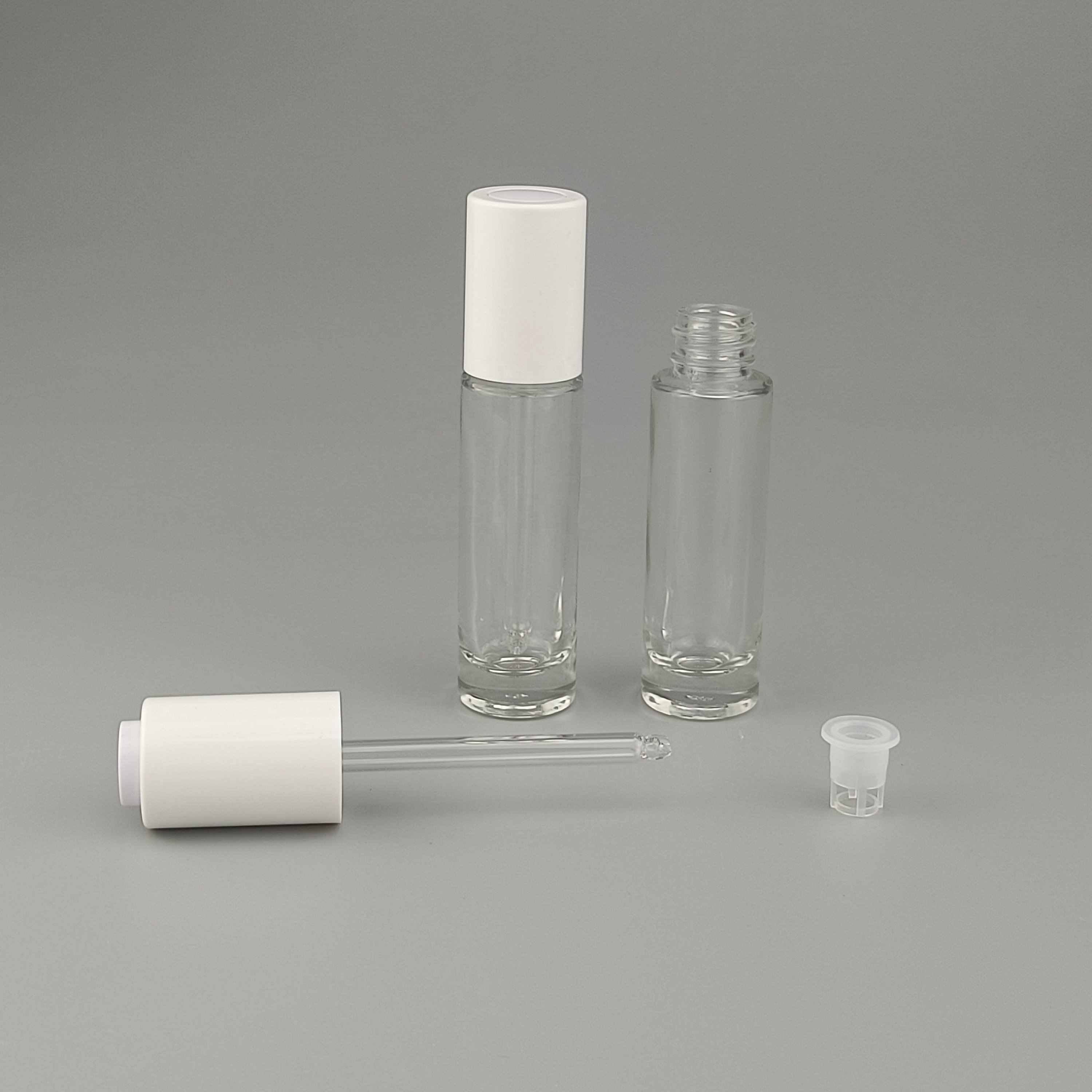 Rotation button press dropper bottle 15 ml clear glass bottle cosmetic serum dropper bottle with 18 mm white dropper