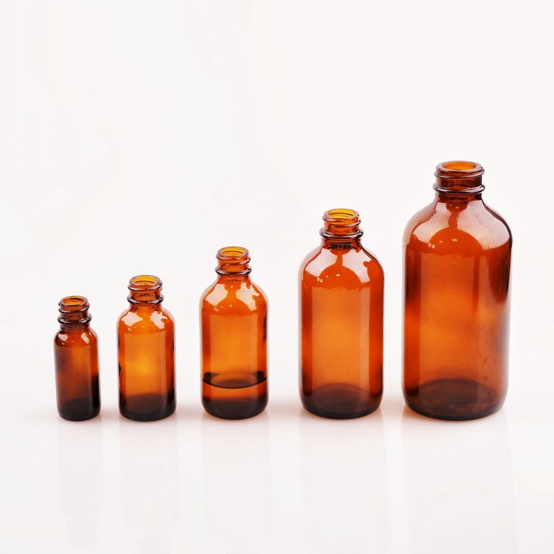 4 Oz 1 Oz 2oz 4oz 15ml 30 Ml 60ml 120 Ml Boston Round Bottles Amber with Dropper for Essential Oil Glass Cosmetic Size Screw Cap