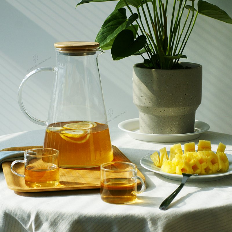 Water Filter a Glass Bottle Jug Set for Cup Boiling Water Stainless Steel Bamboo Filter Custom with Lid Handle