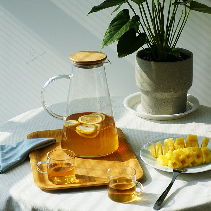Water Filter a Glass Bottle Jug Set for Cup Boiling Water Stainless Steel Bamboo Filter Custom with Lid Handle