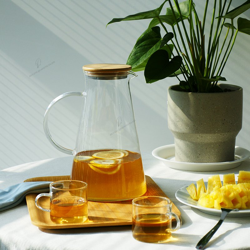 Water Filter a Glass Bottle Jug Set for Cup Boiling Water Stainless Steel Bamboo Filter Custom with Lid Handle
