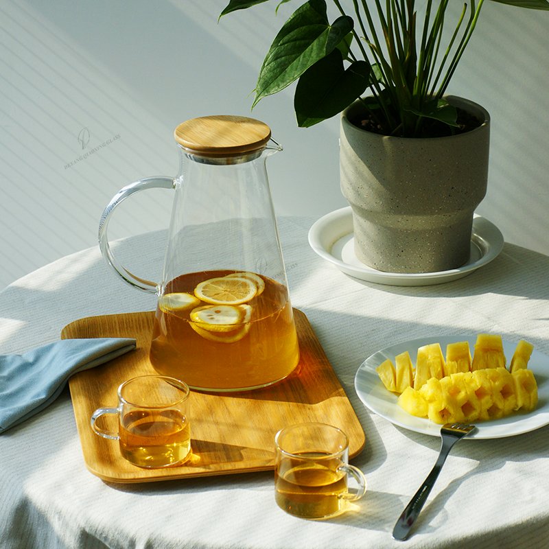 Water Filter a Glass Bottle Jug Set for Cup Boiling Water Stainless Steel Bamboo Filter Custom with Lid Handle