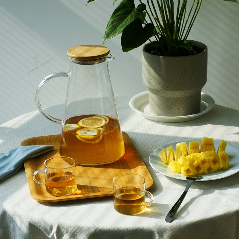 Water Filter a Glass Bottle Jug Set for Cup Boiling Water Stainless Steel Bamboo Filter Custom with Lid Handle
