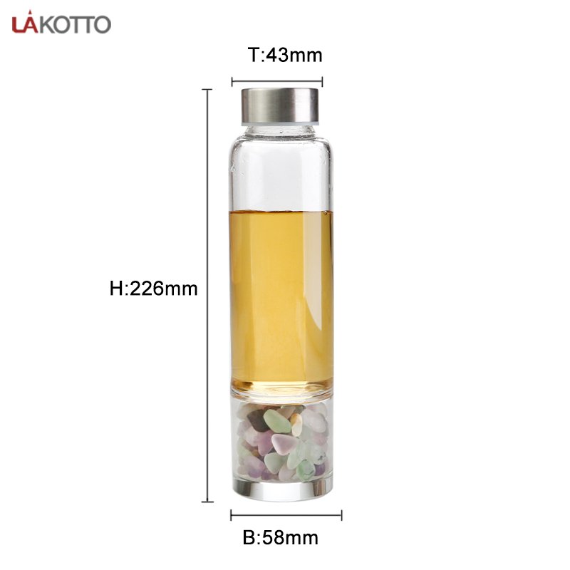 Crystal Water Bottle with purple Crystals Elixir Infused Glass Water Bottle with metal lid