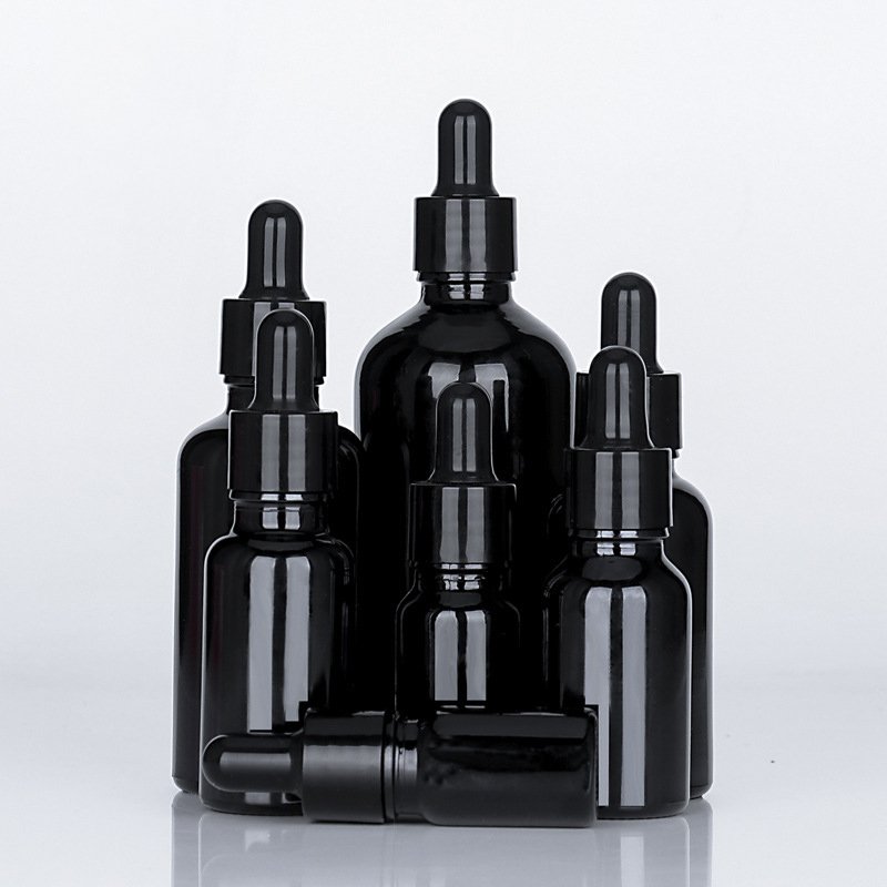 FOCSTAR 5ml 15ml 20ml 30ml 50ml 100ml Black Glass Cosmetic Refill Tincture Bottles for Essential Oils (BTL015)