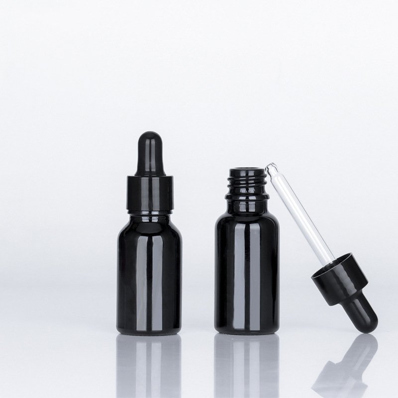 FOCSTAR 5ml 15ml 20ml 30ml 50ml 100ml Black Glass Cosmetic Refill Tincture Bottles for Essential Oils (BTL015)