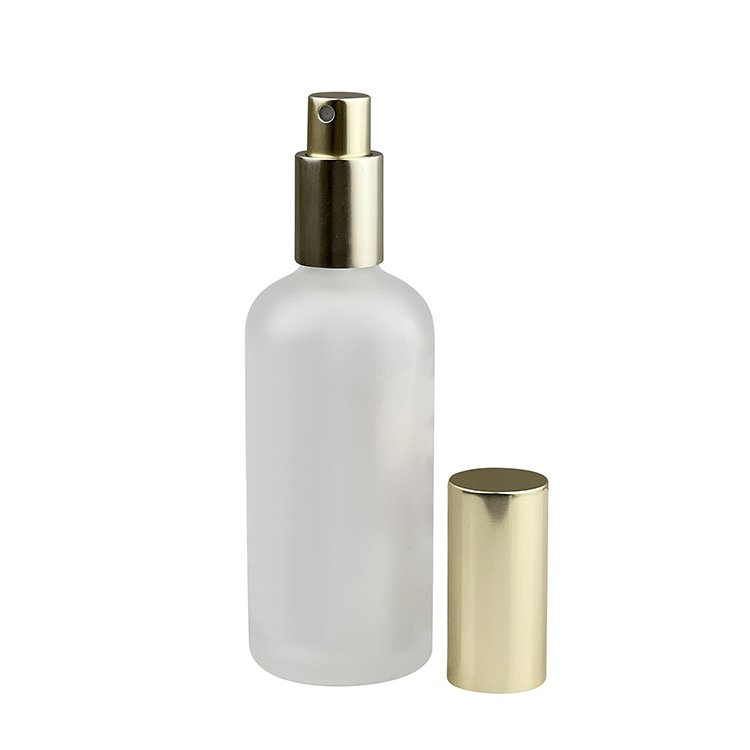 Empty 3.4oz 100ml Perfume Essential Oil Frosted Glass Spray Bottle With Gold Aluminum Fine Mist Spray Pump Cap