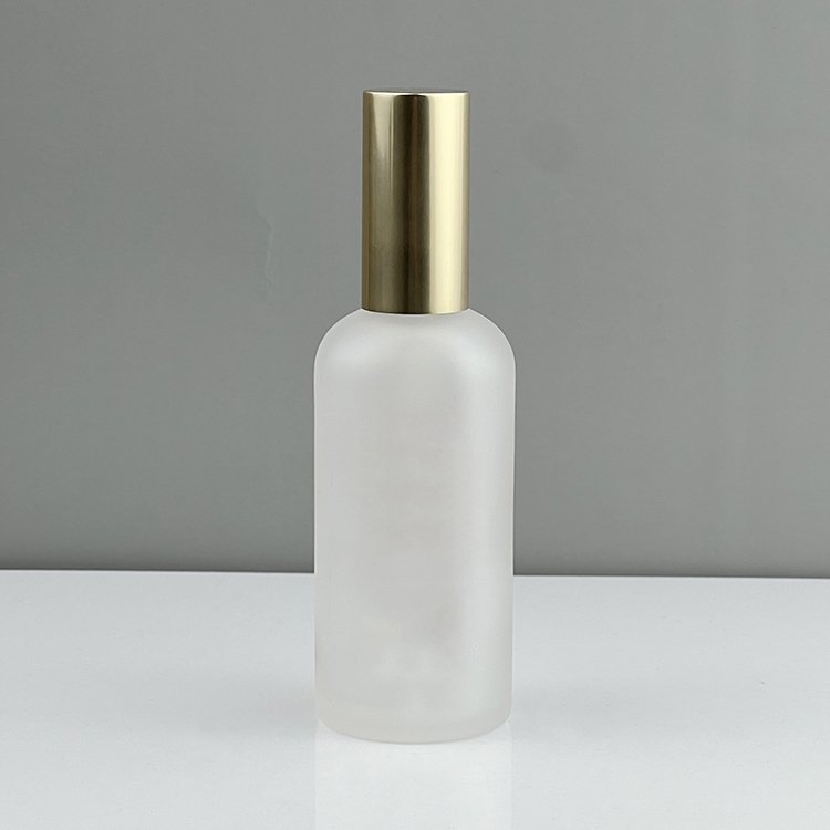 Empty 3.4oz 100ml Perfume Essential Oil Frosted Glass Spray Bottle With Gold Aluminum Fine Mist Spray Pump Cap