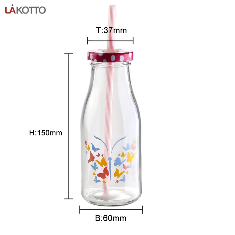 beverages industry use 280ml juice bottle print milk bottle glass milk bottle with metal lid
