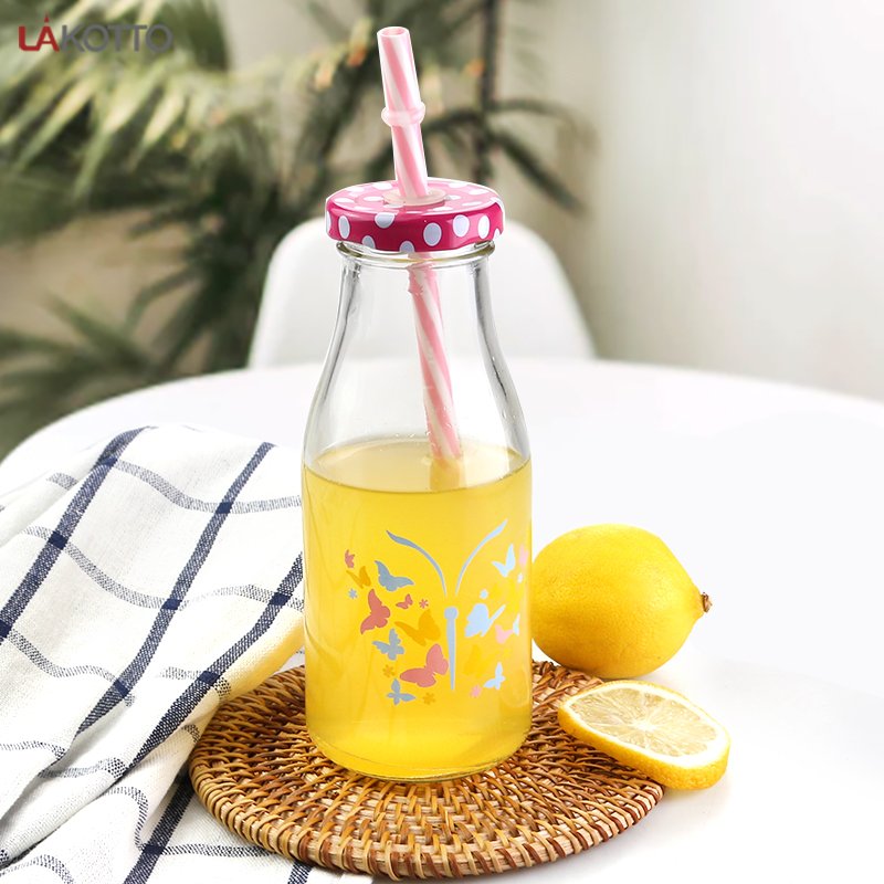 beverages industry use 280ml juice bottle print milk bottle glass milk bottle with metal lid