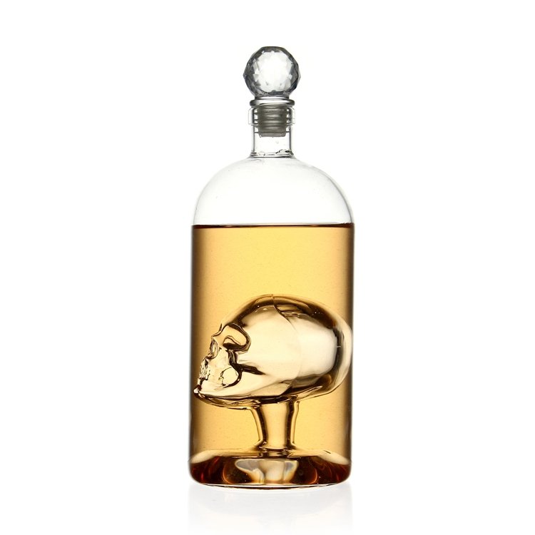 Handmade glass whiskey tequila vodka gin wine bottle Food grade 1000 ml glass bottle with skeleton inside