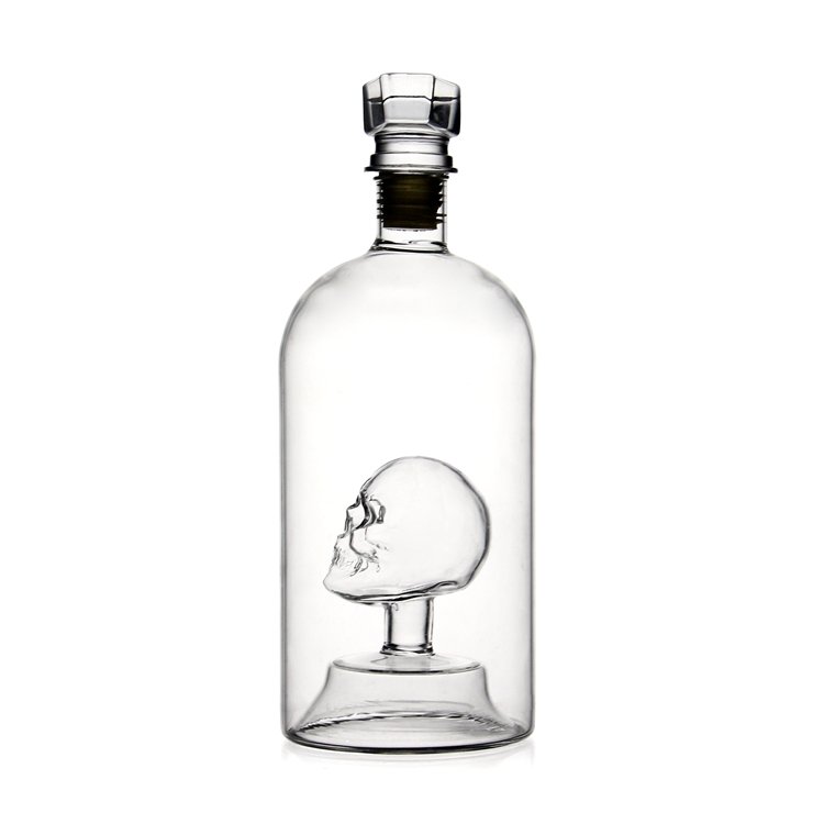 Handmade glass whiskey tequila vodka gin wine bottle Food grade 1000 ml glass bottle with skeleton inside