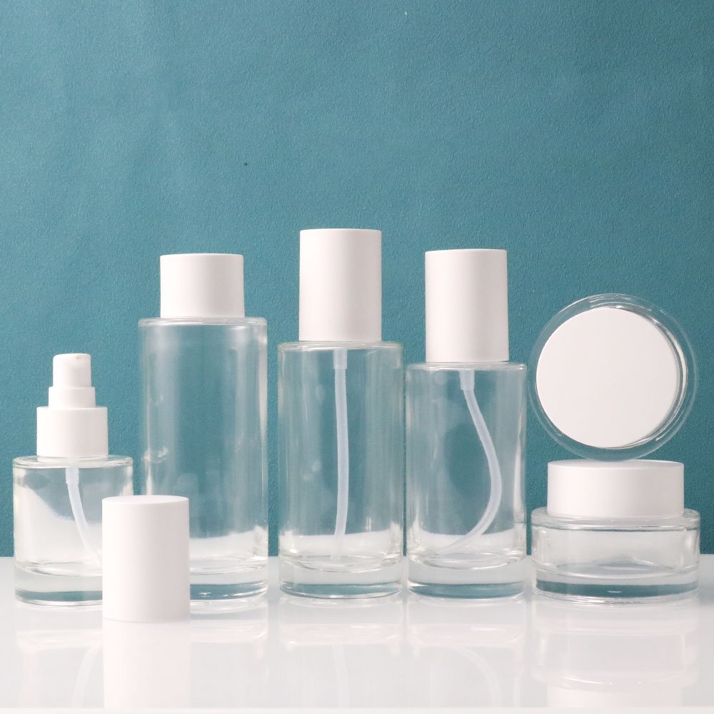 Luxury Transparent Glass Bottle Skin care Packaging Glass Pump Container Body Oil Bottle with Dropper Cap 30ml