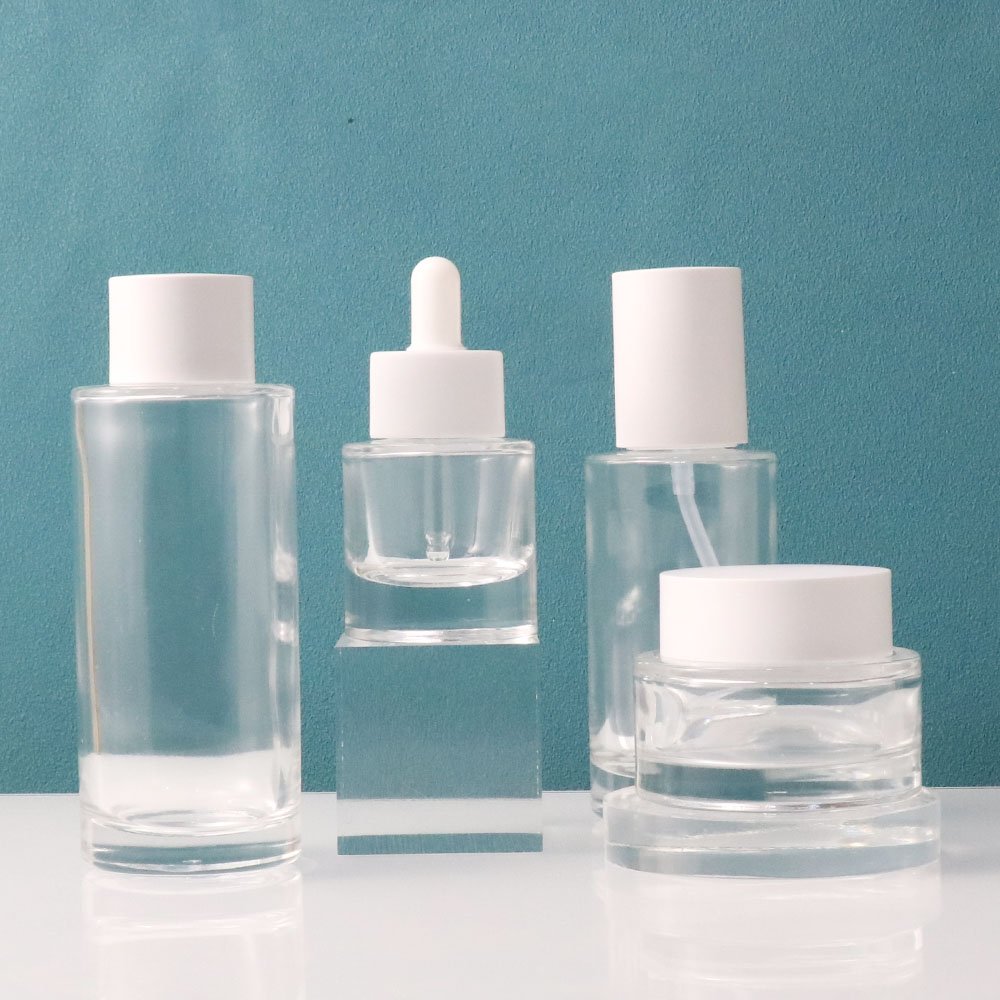 Luxury Transparent Glass Bottle Skin care Packaging Glass Pump Container Body Oil Bottle with Dropper Cap 30ml