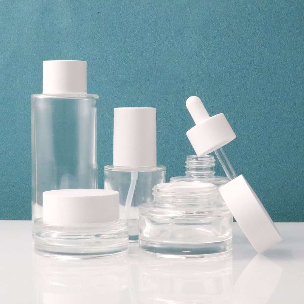 Luxury Transparent Glass Bottle Skin care Packaging Glass Pump Container Body Oil Bottle with Dropper Cap 30ml