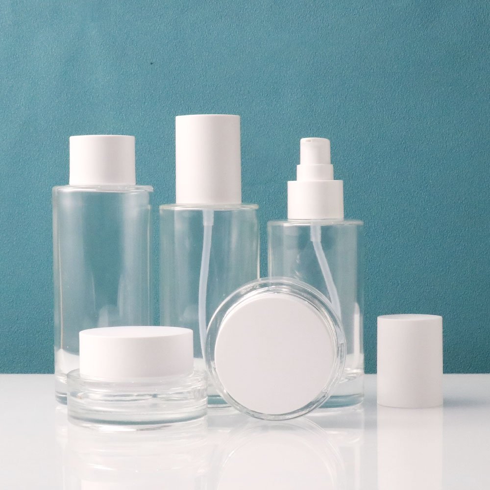 Luxury Transparent Glass Bottle Skin care Packaging Glass Pump Container Body Oil Bottle with Dropper Cap 30ml