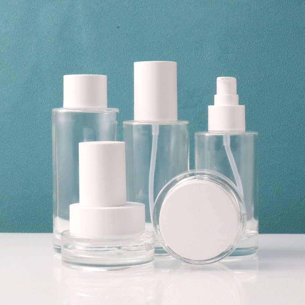 Luxury Transparent Glass Bottle Skin care Packaging Glass Pump Container Body Oil Bottle with Dropper Cap 30ml