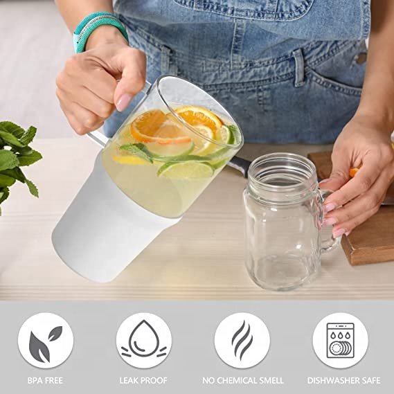 Glass Drinking Water Bottle 32 Oz Portable Clear Glass Coffee Tea Cup with Cover