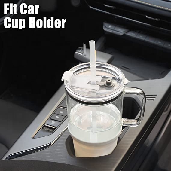 Glass Drinking Water Bottle 32 Oz Portable Clear Glass Coffee Tea Cup with Cover