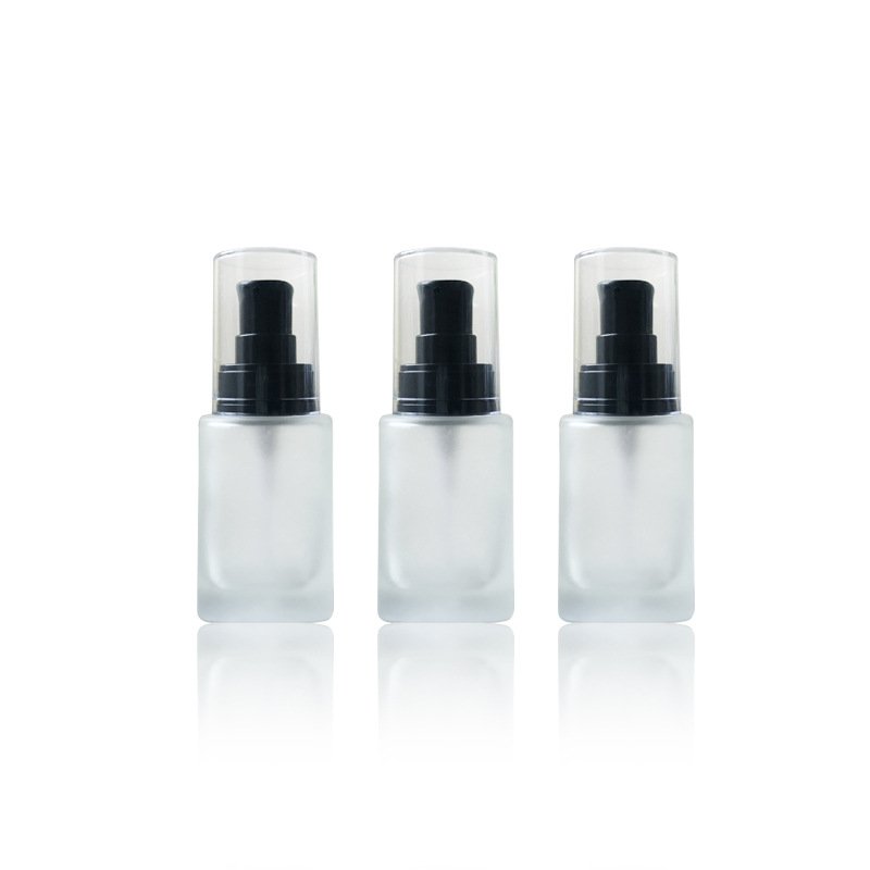 China Good Price Square Black Pump 30ml Frosted Glass Bottle BB Cream Makeup Lotion Serum Skincare Glass Bottle