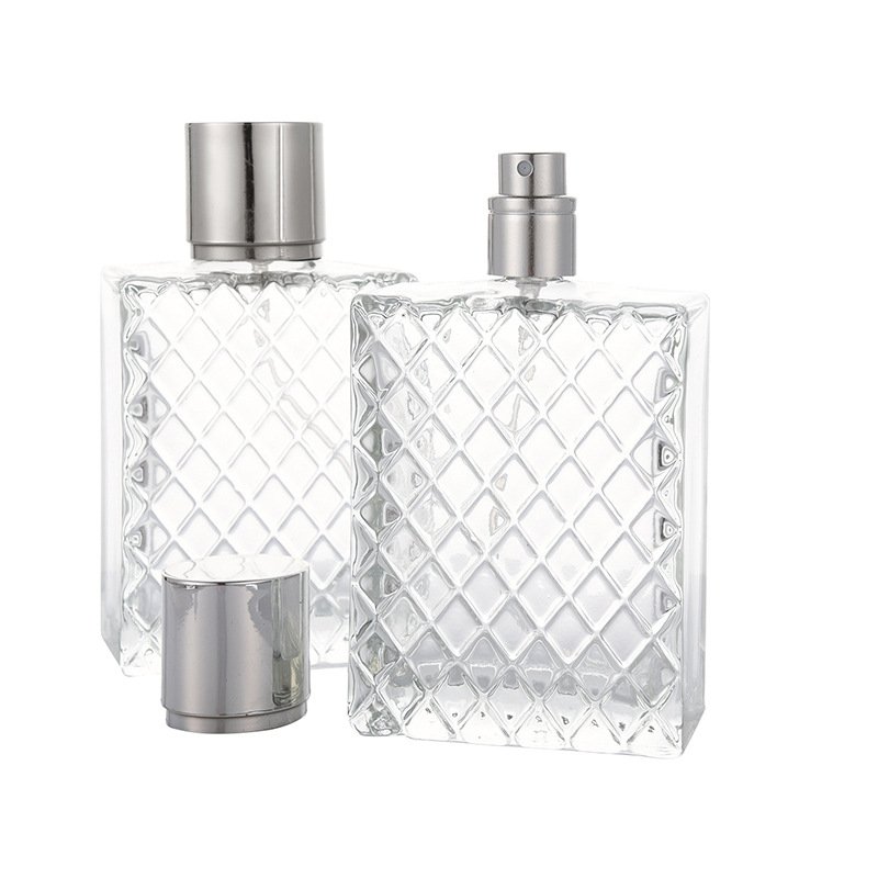 Stock 100ml Transparent Glass Bottle Check Perfume Spray Bottle