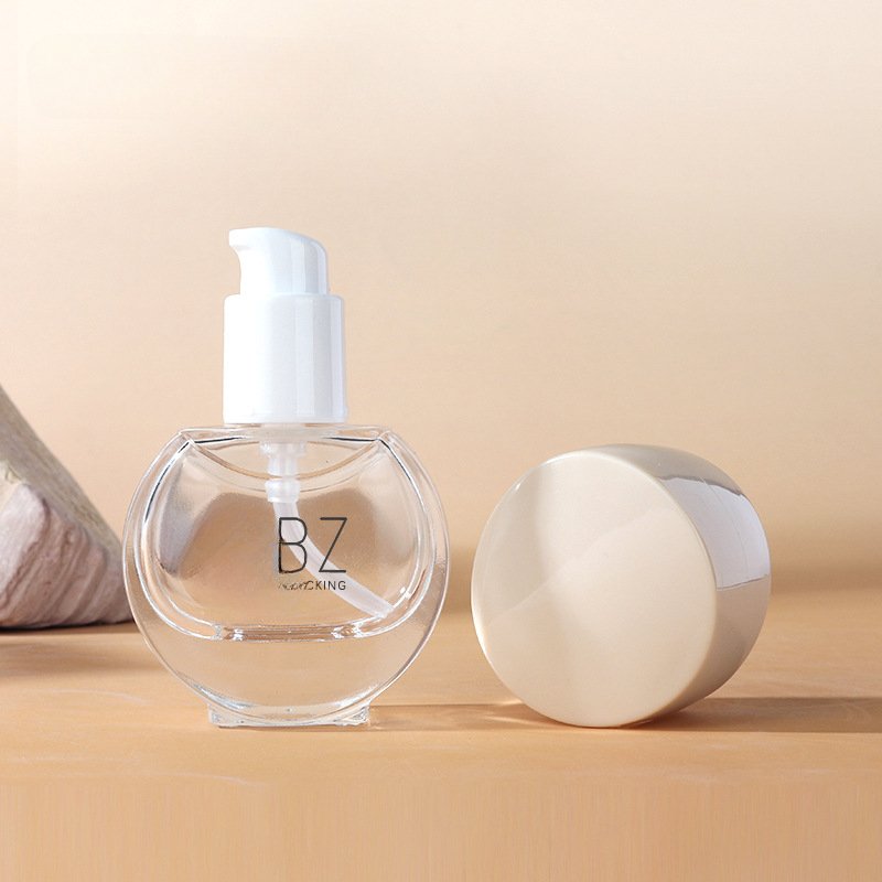 New Design 30ml Foundatiion Packaging Empty Clear Serum Pump Bottle for Cosmetic 1oz Lotion Glass Bottle