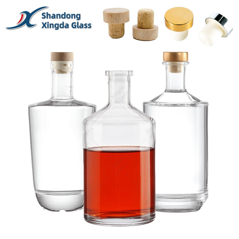 Factory high flint 100ml 200ml 375ml 500ml 750ml liquor gin vodka whisky wine spirit customized empty glass bottles with cork