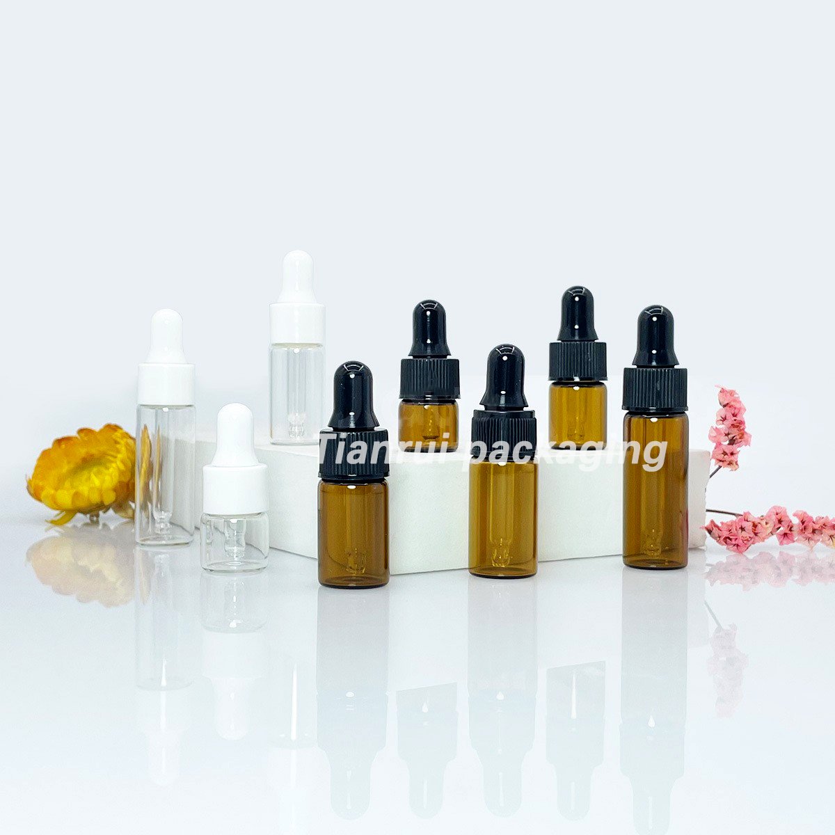 Cosmetic 1ml 2ml 3ml 5ml Glass Serum Dropper Bottle Transparent Portable Mini Glass Sample Vials