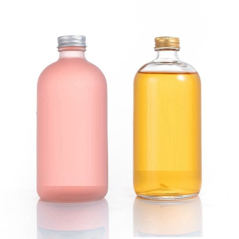 8oz 16oz Clear Amber Boston Round Juice Beverage Kombucha Glass Bottle with Black Polycone Cap 500ml for Cold Brew Coffee