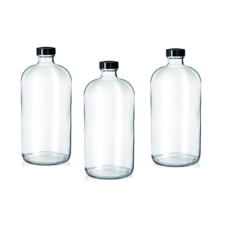 8oz 16oz Clear Amber Boston Round Juice Beverage Kombucha Glass Bottle with Black Polycone Cap 500ml for Cold Brew Coffee