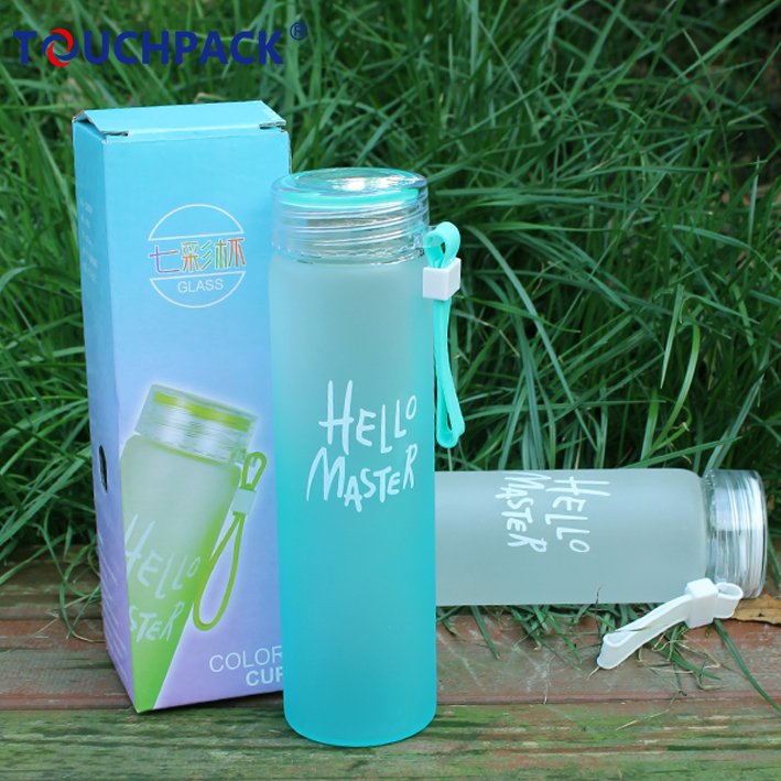 420ml Wide Mouth Semi-clear Glass Water Bottle Custom