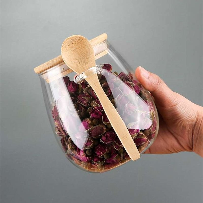 High Quality Transparent High Borosilicate glass bottle 350ml 600ml 1000ml Empty Glass Jar With Scoop For Food Storage