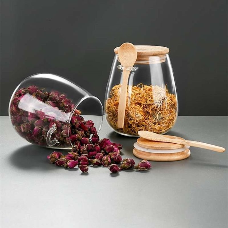 High Quality Transparent High Borosilicate glass bottle 350ml 600ml 1000ml Empty Glass Jar With Scoop For Food Storage