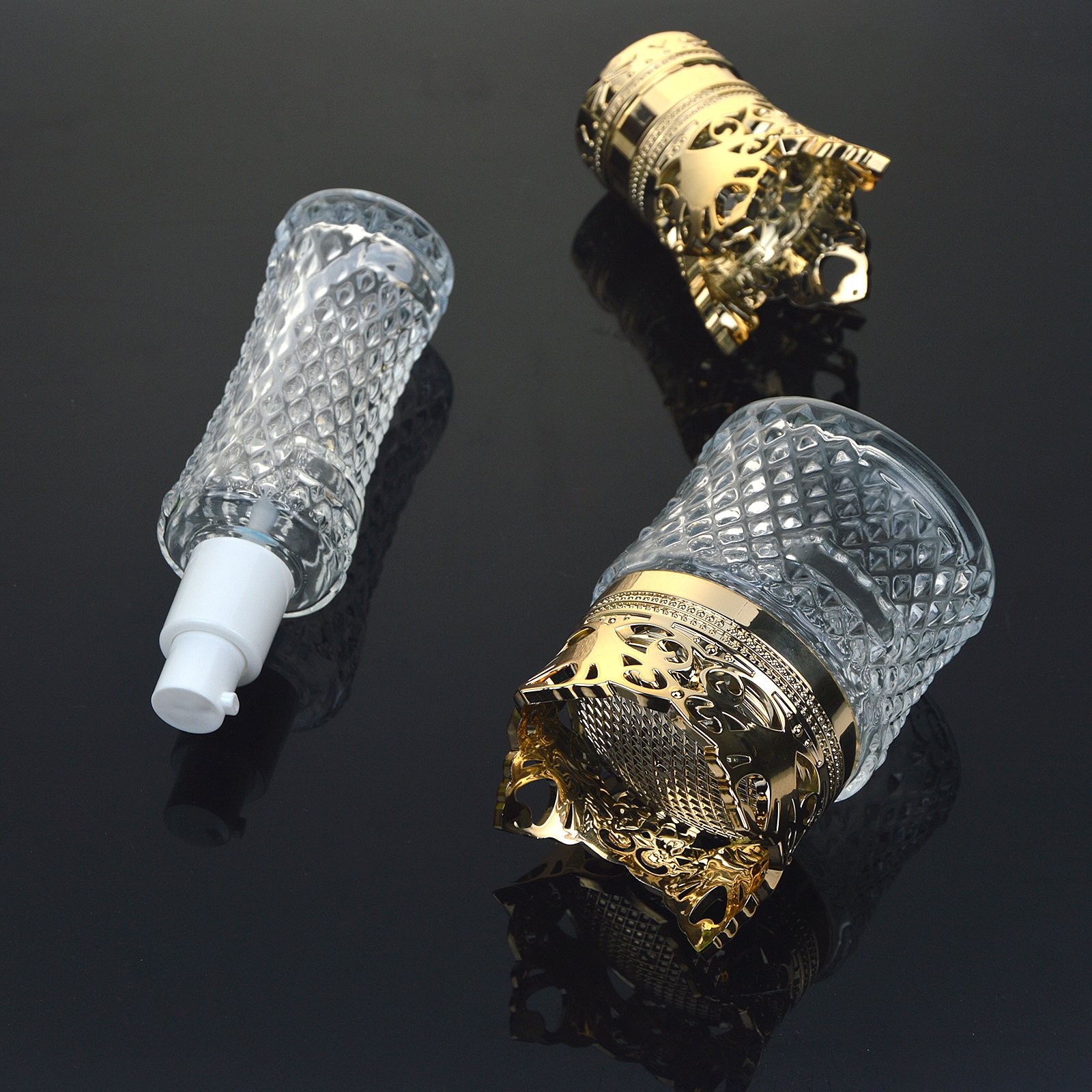 Factory OEM Luxury Cosmetic Set Glass Packaging Bottles Luxury Crown Skin Care Face Cream Empty Jars Glass Bottle