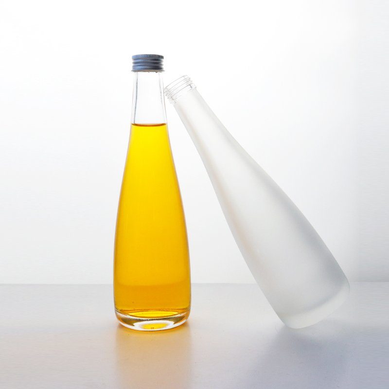 Empty Clear Frosted Refillable 330ml 500ml customized water drop Beverage Glass Bottle For Milk Juice drinks glass wine bottle