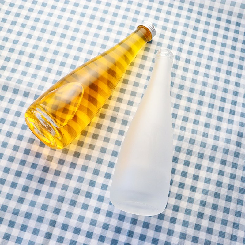 Empty Clear Frosted Refillable 330ml 500ml customized water drop Beverage Glass Bottle For Milk Juice drinks glass wine bottle