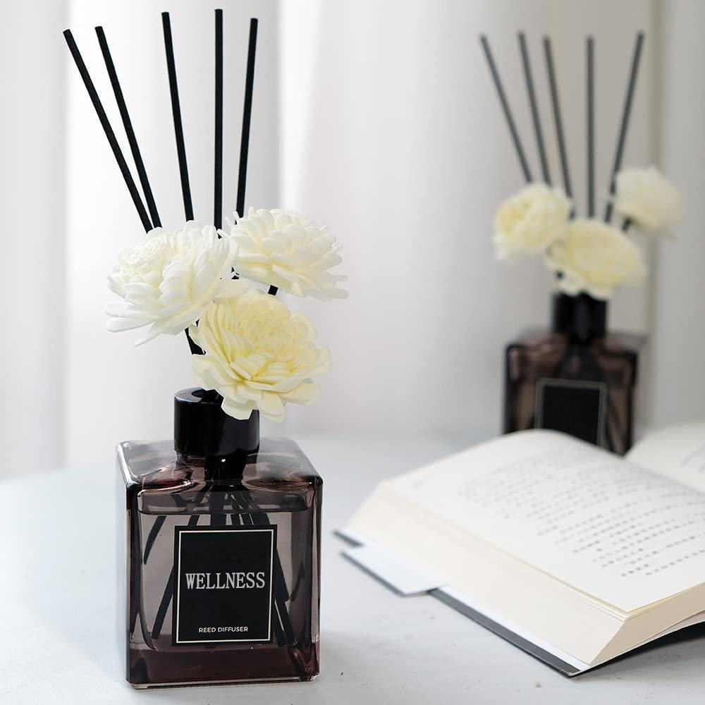 Creative flower aromatherapy stick design custom logo high quality glass bottle fire free liquid aromatherapy reed diffuser