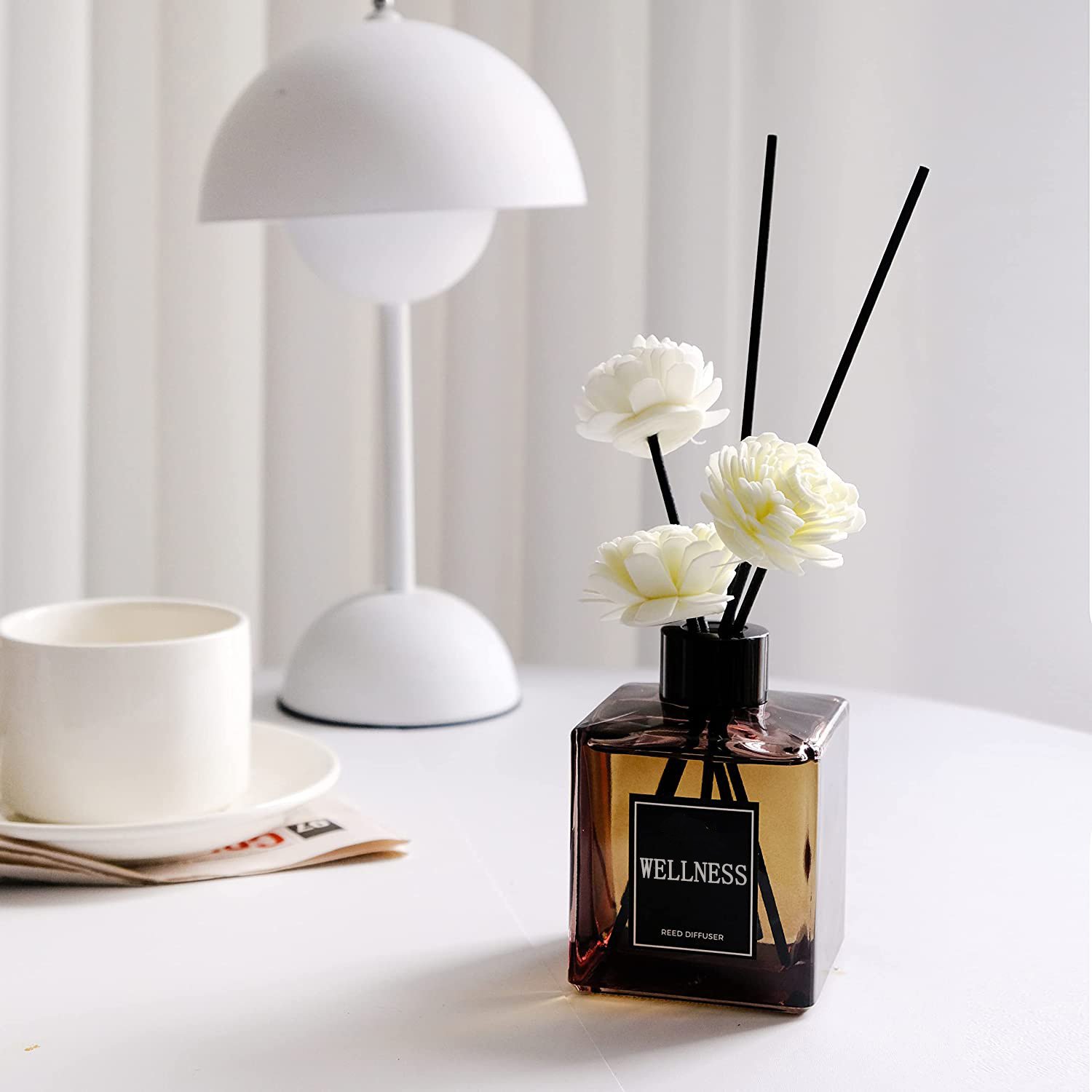 Creative flower aromatherapy stick design custom logo high quality glass bottle fire free liquid aromatherapy reed diffuser