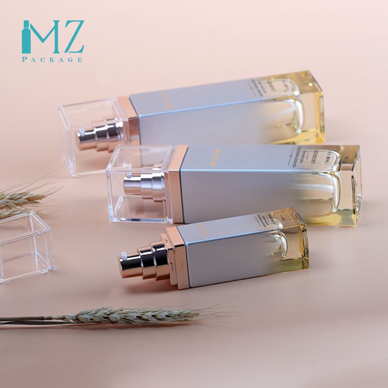 120ML Square Glass Spray Bottles Cosmetics Essence Milk Pump Glass Spray Bottle
