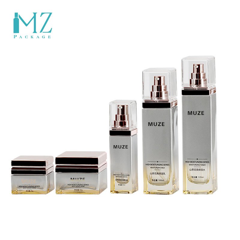 120ML Square Glass Spray Bottles Cosmetics Essence Milk Pump Glass Spray Bottle