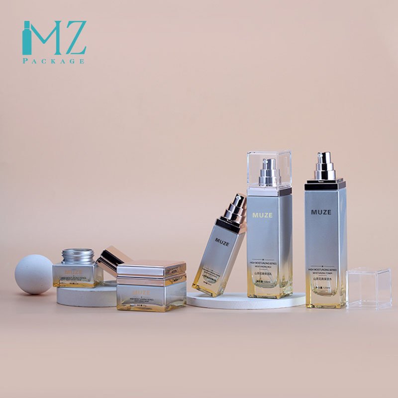120ML Square Glass Spray Bottles Cosmetics Essence Milk Pump Glass Spray Bottle