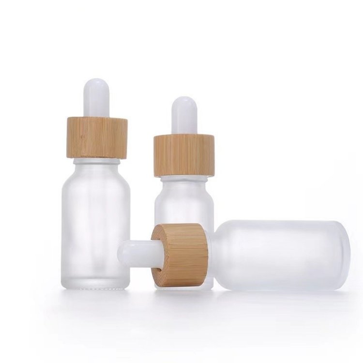 Frosted 1oz 2oz 4oz essence glass essential oil dropper bottle with bamboo cap